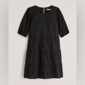 Abercrombie & Fitch AF Cotton Trapeze Babydoll Mini Dress Tiered Black XS